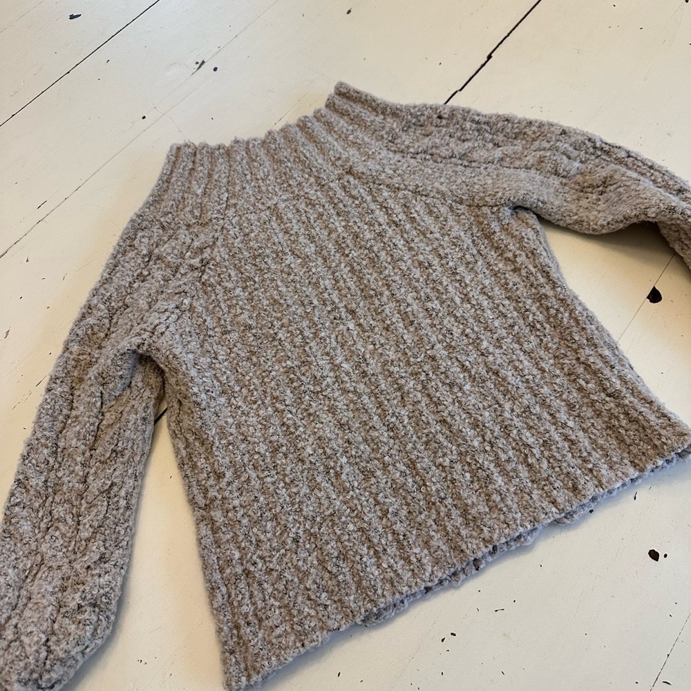 Free People Textured Knit Crop Sweater - Taupe XS